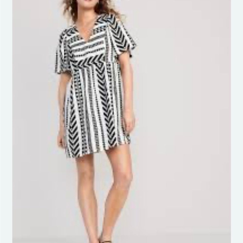 Old Navy Jacquard Mini Swing Dress Black and White Patterned Dress